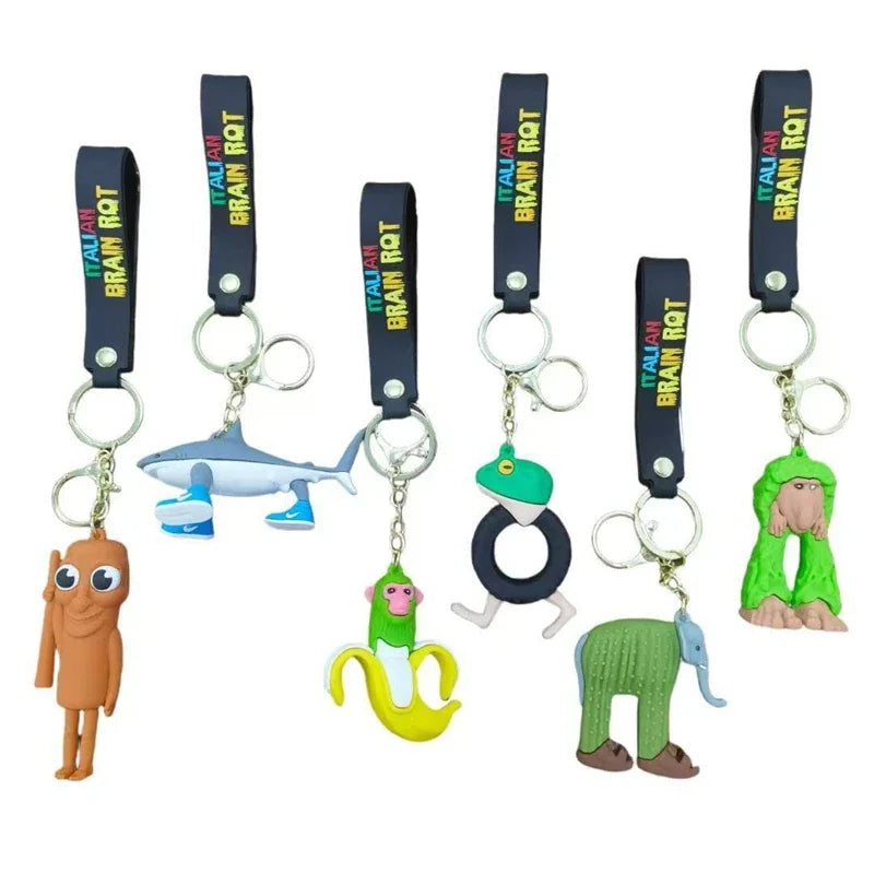 Tralalero Tralalas Keychain Italian Brainrot Tungtung Sahur Car Key Ring Figures Cappuccino Toy Keychains Bag Pendant Decor Gift