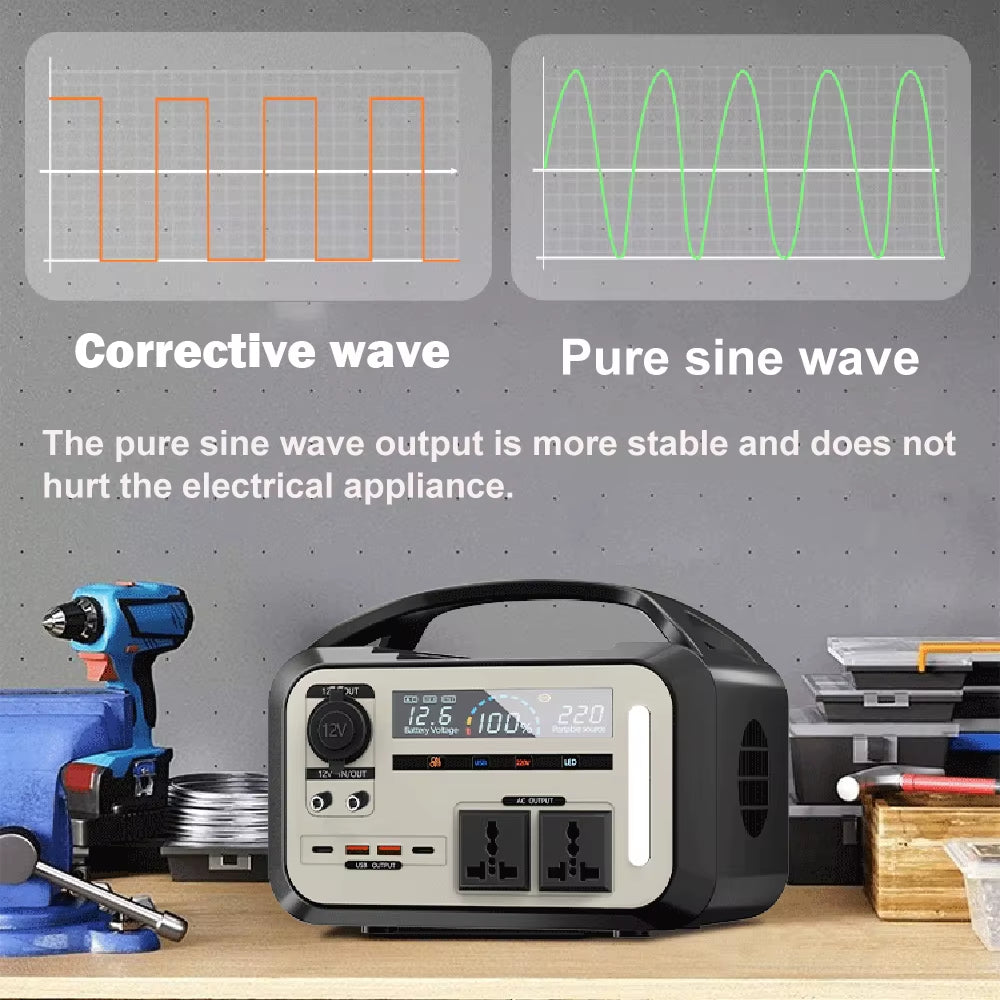 Portable Power Station 900W 600Wh Solar Generator AC 220V 110V Outdoor Power Plant Lifepo4 Charging Station for Camping