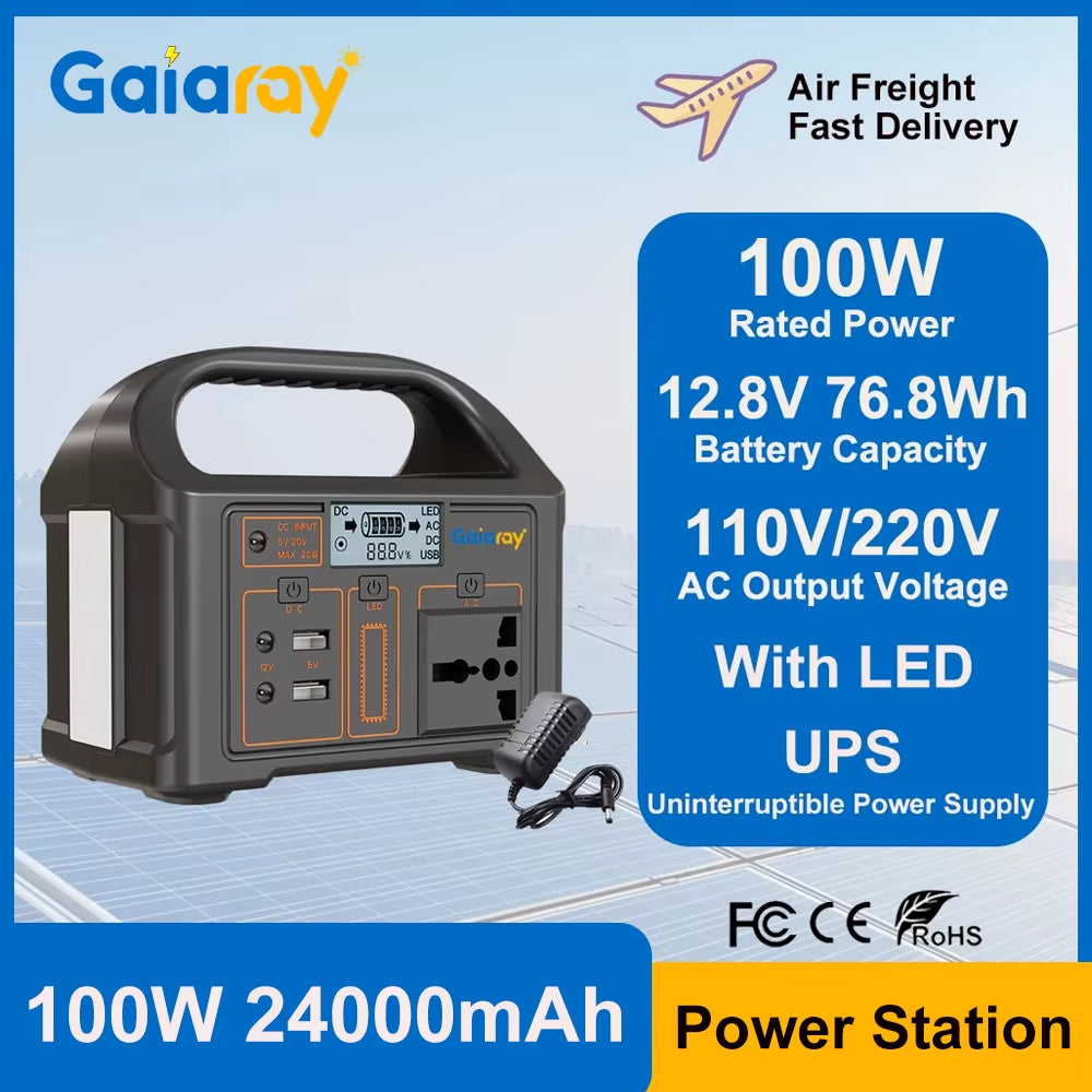 100W Portable Power Station 76.8Wh Lifepo4 Solar Generator 110V 220V Power Station 24000Mah Solar Power Bank for Outdoor Camping
