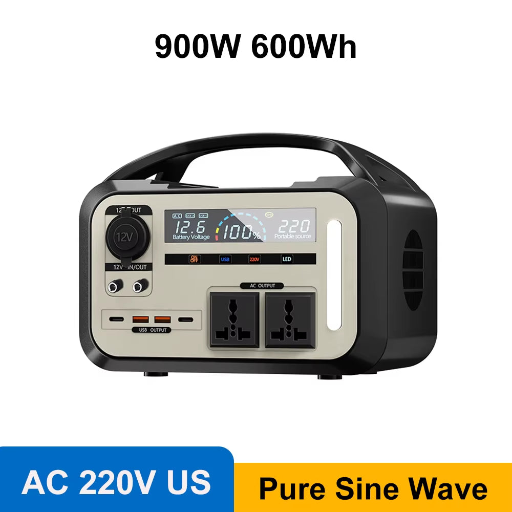 Portable Power Station 900W 600Wh Solar Generator AC 220V 110V Outdoor Power Plant Lifepo4 Charging Station for Camping