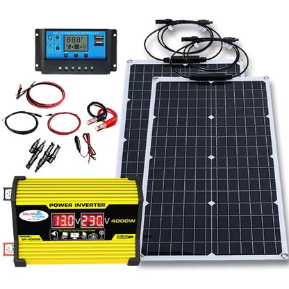 4000W Solar Panel with Power Inverter 12V-110V/220V Solar Panel Inverter Kit Home and Outdoor Camping Solar System