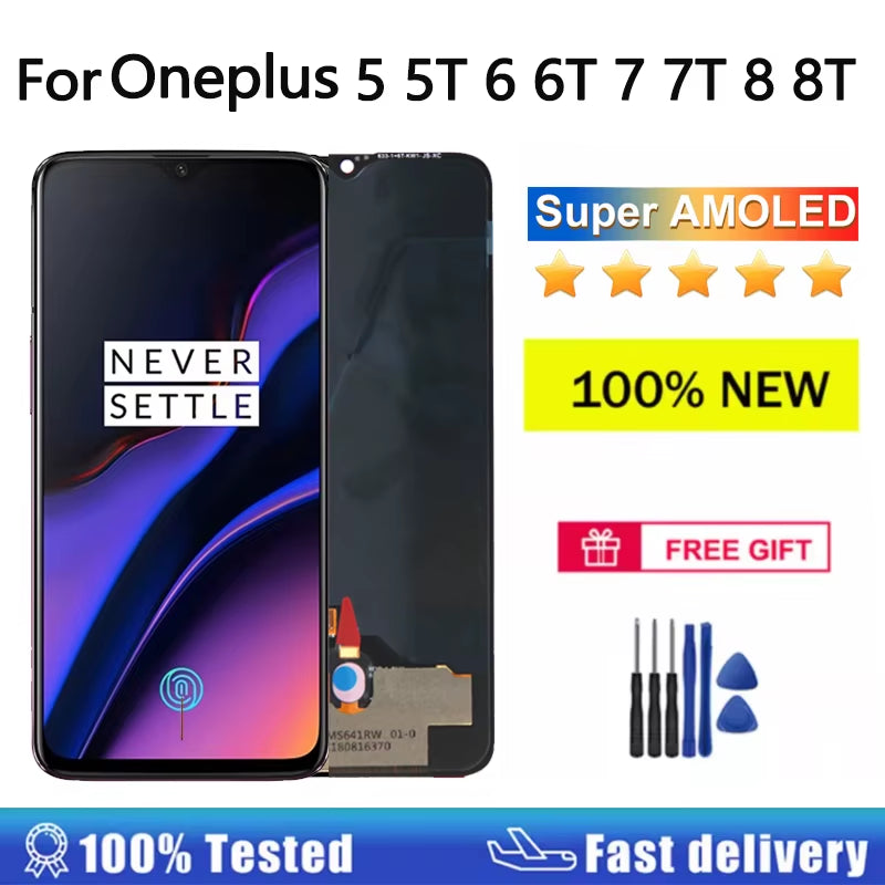 Super AMOLED Display for Oneplus 5 5T 6 6T 7 7T 8 8T 7Pro 8Pro 9 9R 9Pro 10Pro LCD Display Touch Screen LCD Panel Replacement