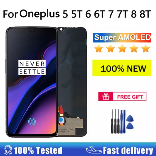 Super AMOLED Display for Oneplus 5 5T 6 6T 7 7T 8 8T 7Pro 8Pro 9 9R 9Pro 10Pro LCD Display Touch Screen LCD Panel Replacement