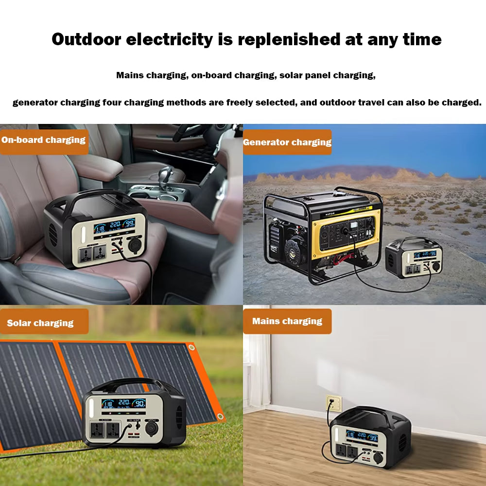 Portable Power Station 900W 600Wh Solar Generator AC 220V 110V Outdoor Power Plant Lifepo4 Charging Station for Camping