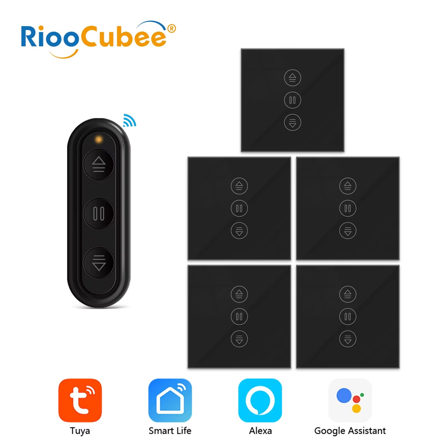 Tuya Smart Life Black Curtain Switch for Roller Shutter Percentage Timer Control by Google Home Alexa