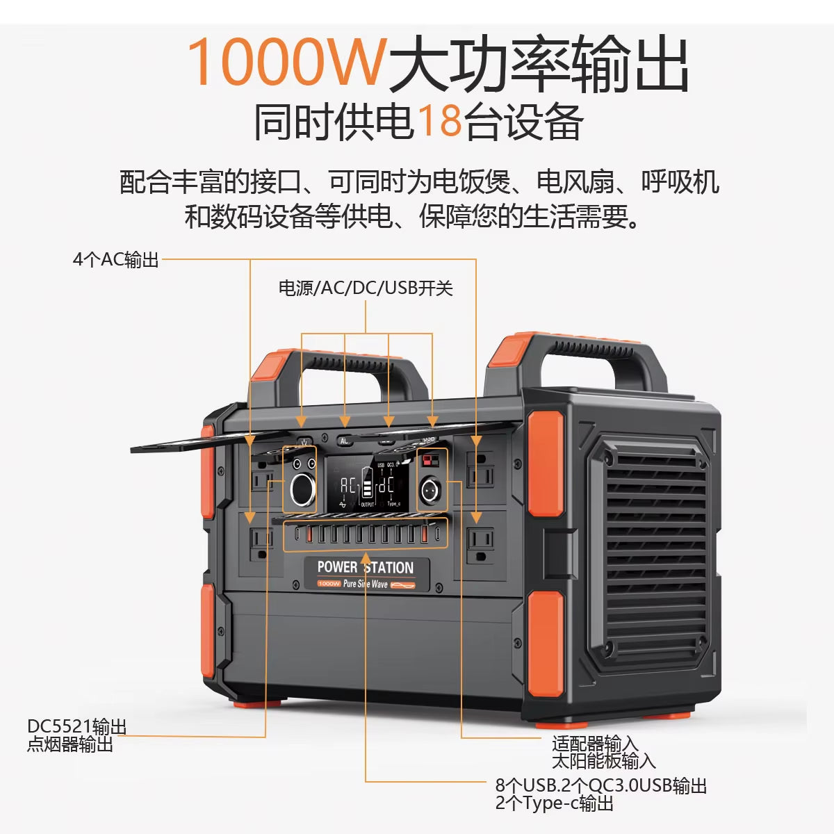 1200W Live Camping Solar Portable Power 110-230V Portable Power Statio