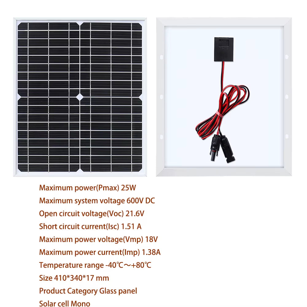 Rigid Glass Solar Panel Monocrystalline 10W 25W 50W 100W 200W Power Generation PV Panel Charge Paneles Solares