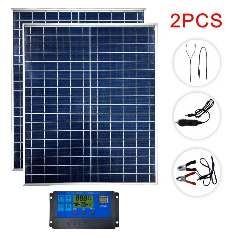 500W 1000W Solar Panel Kit Complete 12V Polycrystalline Power Portable Outdoor Rechargeable Solar Cell Solar Generator for Home