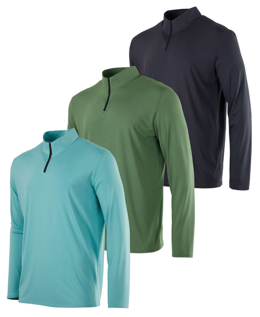 3 Pack: Men'S Dry-Fit Active Quarter Zip Long Sleeve Athletic Performance Pullover (Available in Big & Tall)
