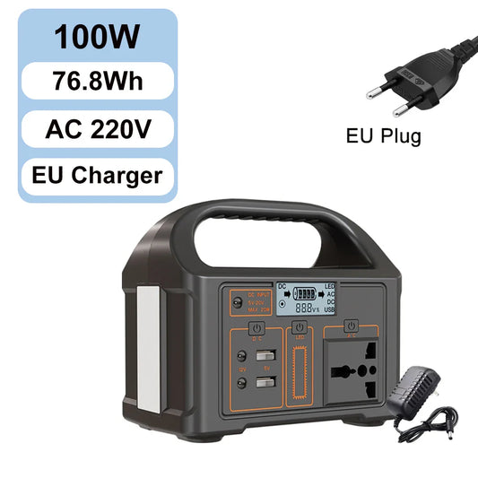 100W Portable Power Station 110V 220V Outdoor Solar Generator 76.8Wh Lifepo4 Battery Charging Station LED for Camping