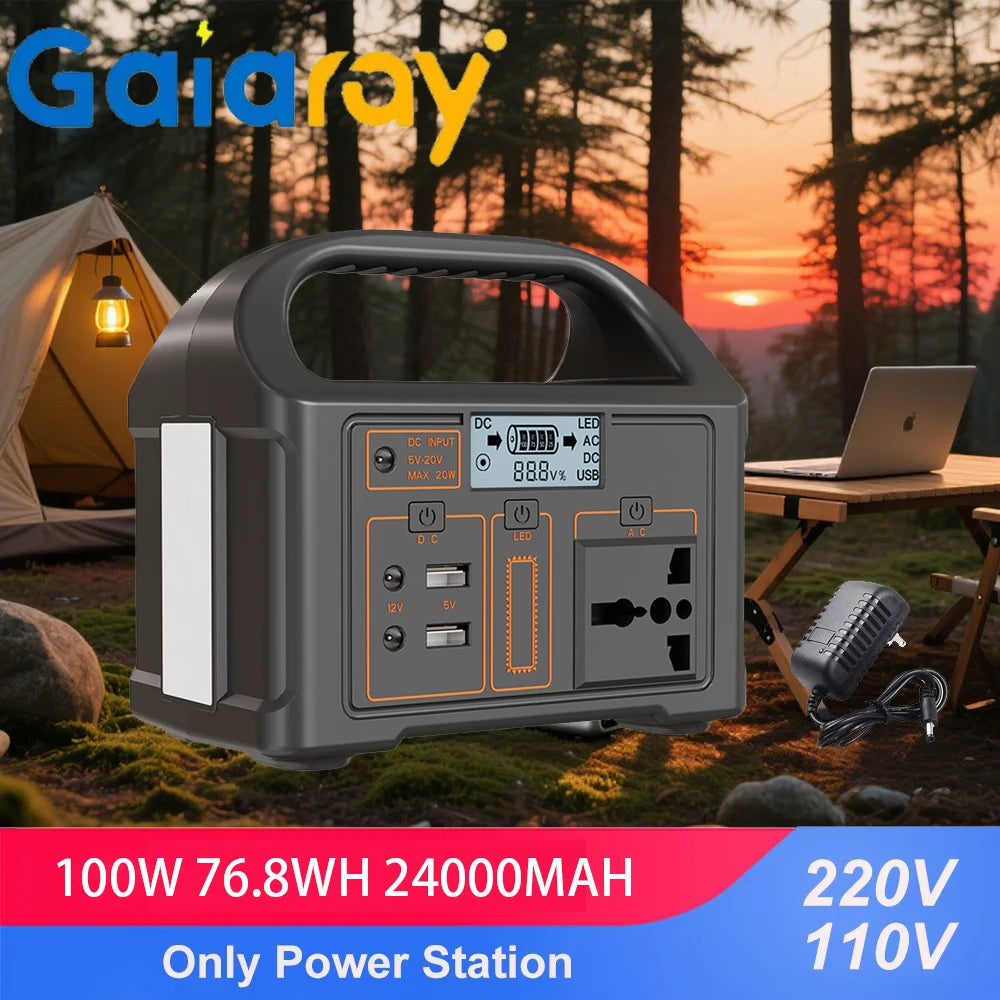 100W Portable Power Station 110V 220V Outdoor Solar Generator 76.8Wh Lifepo4 Battery Charging Station LED for Camping