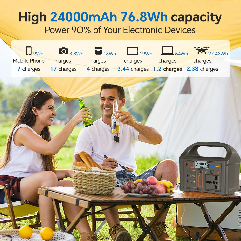100W Portable Power Station 110V 220V Outdoor Solar Generator 76.8Wh Lifepo4 Battery Charging Station LED for Camping