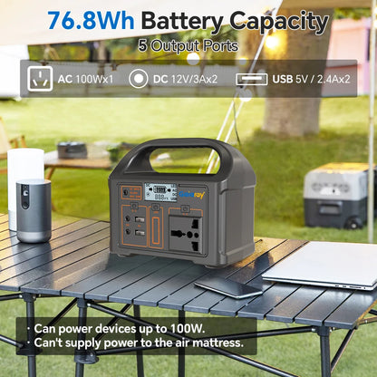 100W Portable Power Station 110V 220V Outdoor Solar Generator 76.8Wh Lifepo4 Battery Charging Station LED for Camping