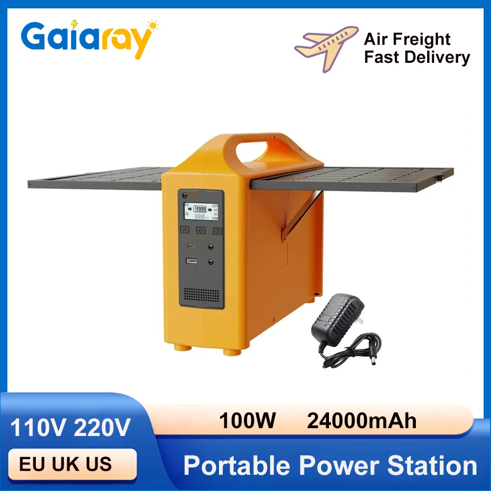 100W Portable Power Station 110V 220V Solar Generator UPS Mobile Power Station Power Bank 24000Mah with Solar Panel for Camping