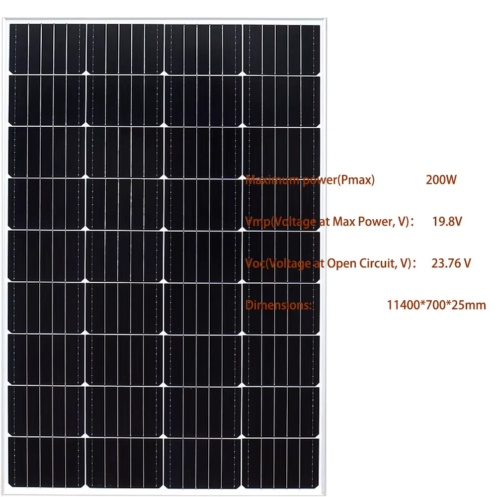 Rigid Glass Solar Panel Monocrystalline 10W 25W 50W 100W 200W Power Generation PV Panel Charge Paneles Solares
