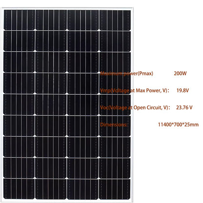 Rigid Glass Solar Panel Monocrystalline 10W 25W 50W 100W 200W Power Generation PV Panel Charge Paneles Solares