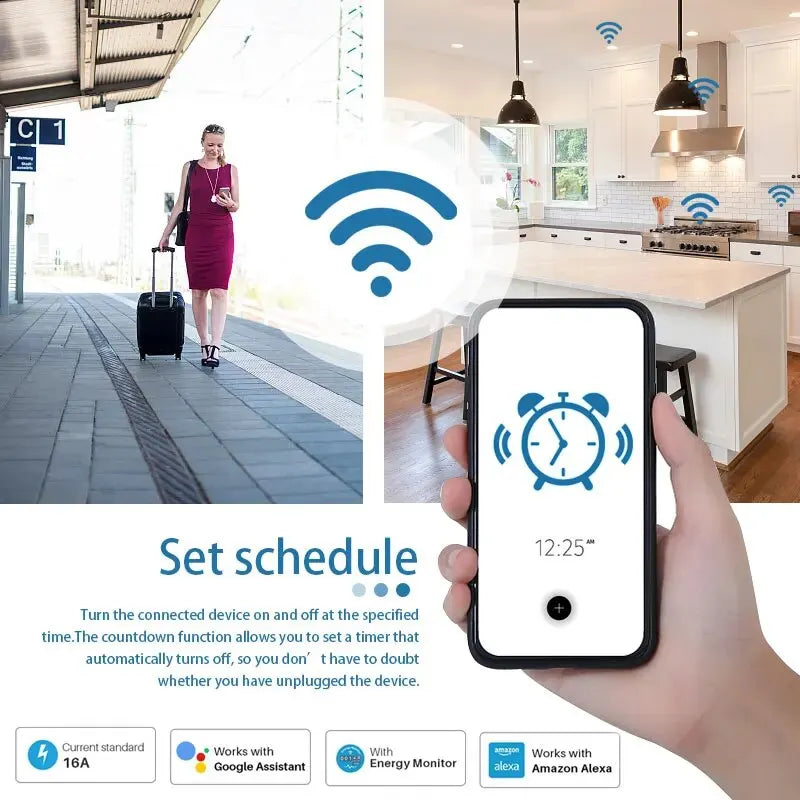 Smart EU Socket Wifi 20A EU Plug Outlet Remote Control Timer Power Monitor Support Voice Google Home Alexa