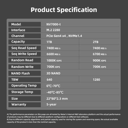 SSD 1Tb 2Tb SSD Nvme M2 4Tb 512Gb Pcie 4.0 X4 M.2 2280 Disk Internal Solid State Drives NVME SSD for PS5 Laptop Nv7000T