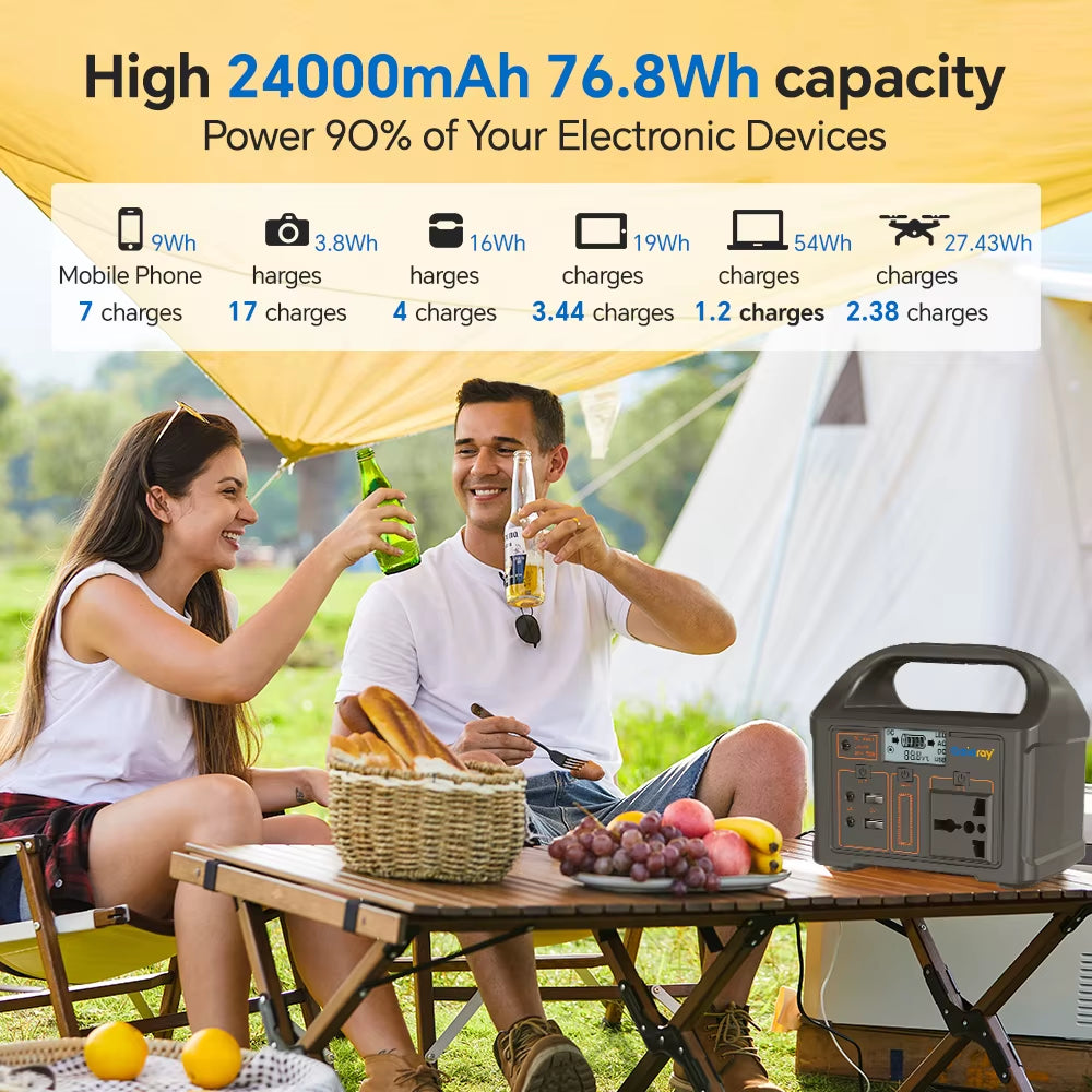 100W 24000Mah Portable Power Station 220V/110V Power Bank 76.8Wh Solar Power Generator Lifepo4 Outdoor Energy for Camping Travel