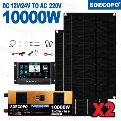 10000W Portable Home Full Solar Kit 2×600W Solar Panels Inverter (2 Sockets) 100A Controller – Camping Equipment, Car