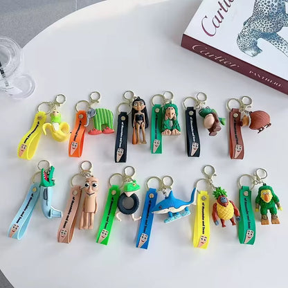 Tralalero Tralalas Keychain Italian Brainrot Tungtung Sahur Car Key Ring Figures Cappuccino Toy Keychains Bag Pendant Decor Gift