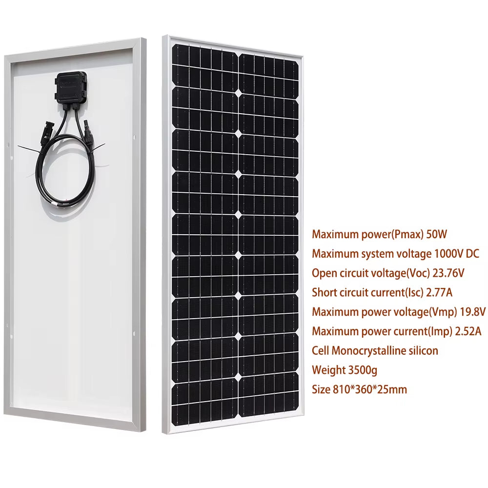 Rigid Glass Solar Panel Monocrystalline 10W 25W 50W 100W 200W Power Generation PV Panel Charge Paneles Solares